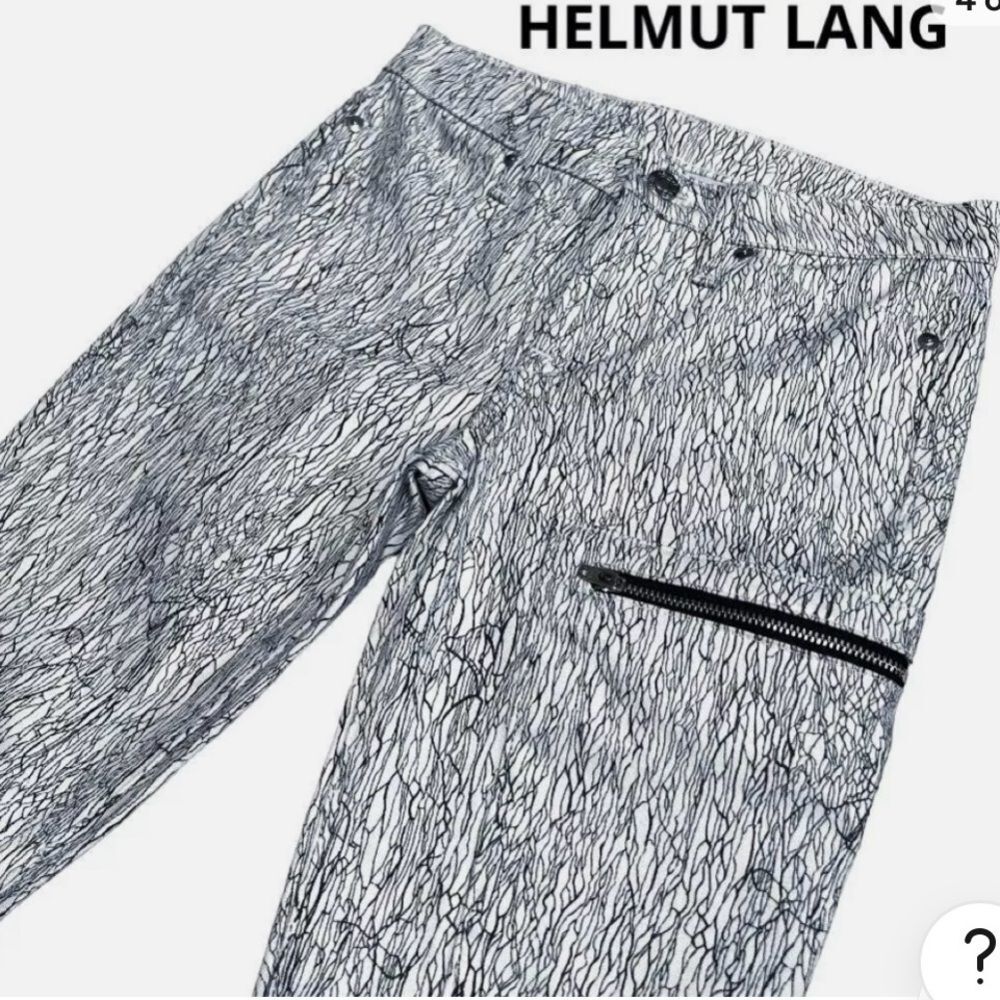 HELMUT LANG Lightning Pattern Zipper Cuffs & Pocket Skinny Jeans Black/White 27